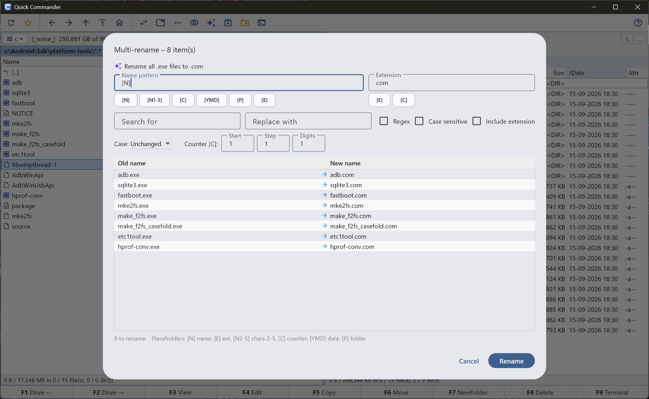 Multi-rename preview